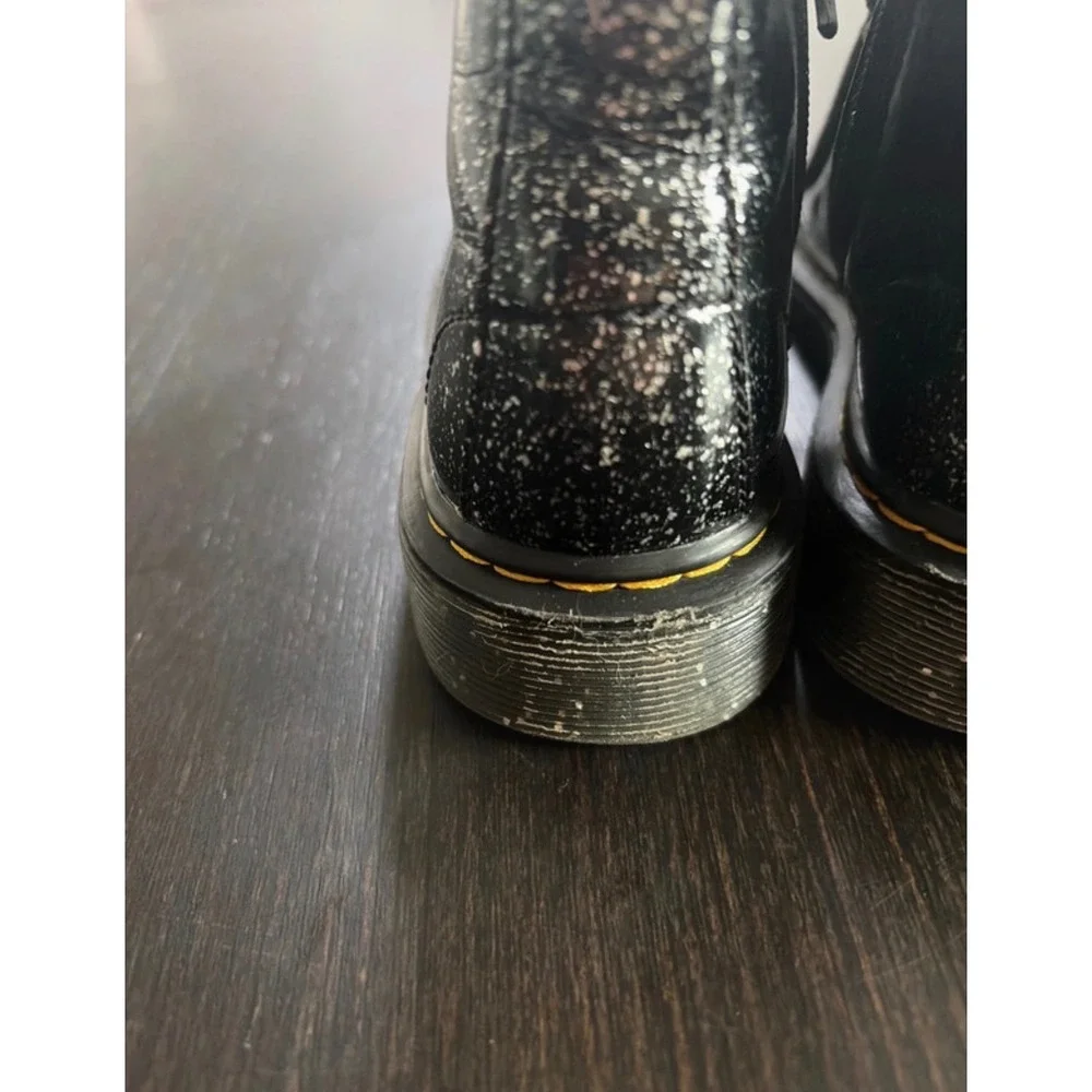 Dr. Martens Delaney Kids Black Glitter Lace Up Side Zip Combat Boots Size 11